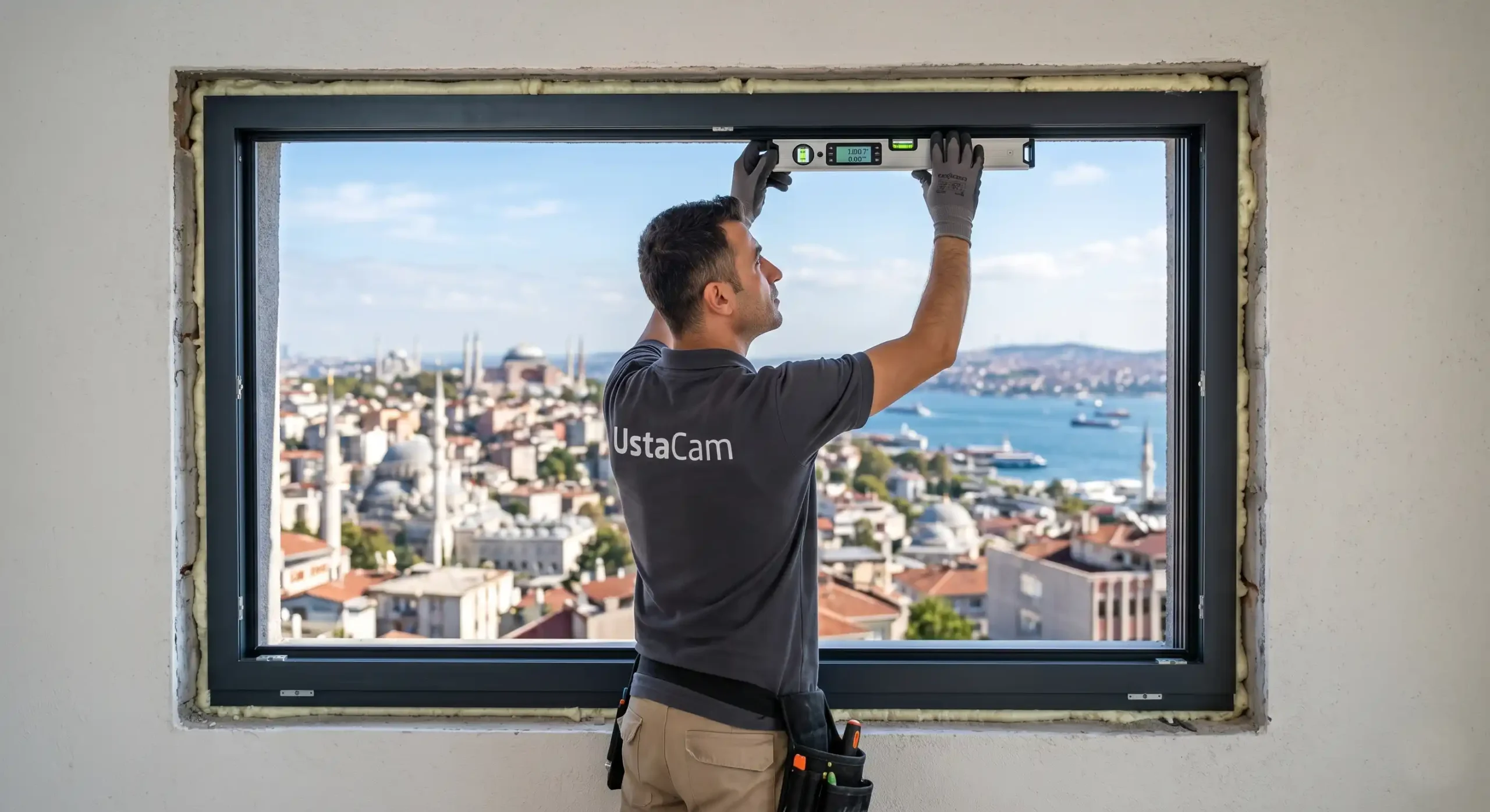 İstanbul UstaCam uzman ekipleri tarafından yapılan milimetrik terazili ve yalıtımlı alüminyum doğrama montajı.
