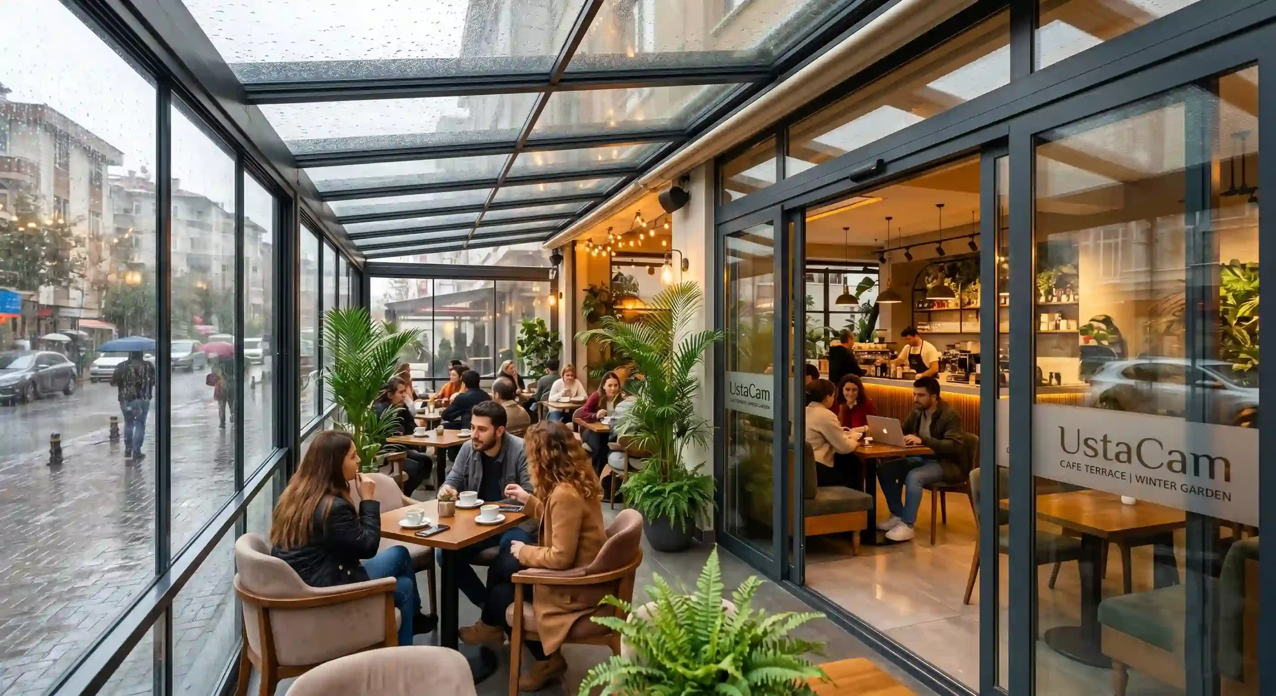 Kafe ve restoranlar için dört mevsim müşteri kapasitesini artıran ticari lüks kış bahçesi.